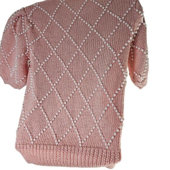 Vintage 80s Lillie Rubin Sweater Womens Size Small Pink White Beads Faux Pearls - Picture 4 of 8